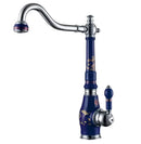 Blue and gold brass porcelain kitchen faucet with chrome swivel mixer