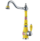 Blue and gold brass porcelain kitchen faucet with chrome swivel mixer