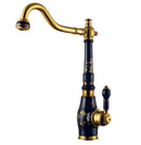 Blue and gold brass porcelain kitchen faucet with chrome swivel mixer
