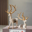 Blue and gold elk reindeer figurine set living room decor