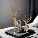 Blue and gold elk reindeer figurine set living room decor