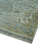 Blue And Gold Fine Hand Knotted traditional Oriental Oushak design  8x10 wool area rug