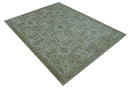 Blue And Gold Fine Hand Knotted traditional Oriental Oushak design  8x10 wool area rug