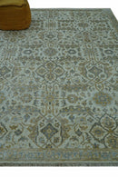 Blue And Gold Fine Hand Knotted traditional Oriental Oushak design  8x10 wool area rug