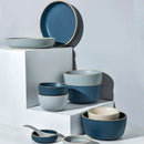Blue and gray ceramic morandi bowl dining room gold trimmed dinnerware