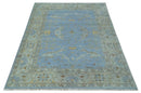 Blue and Gray Hand knotted Oriental Oushak 9x12 wool Area Rug