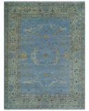 Blue and Gray Hand knotted Oriental Oushak 9x12 wool Area Rug