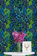 Blue and Green Botanical Wallpaper