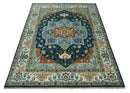 Custom Made Blue and Ivory Hand Knotted Medallion Design Wool Area Rug
