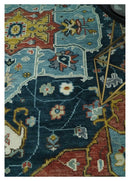 Custom Made Blue and Ivory Hand Knotted Medallion Design Wool Area Rug