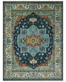 Custom Made Blue and Ivory Hand Knotted Medallion Design Wool Area Rug