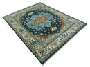 Custom Made Blue and Ivory Hand Knotted Medallion Design Wool Area Rug