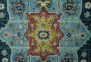 Custom Made Blue and Ivory Hand Knotted Medallion Design Wool Area Rug