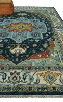 Custom Made Blue and Ivory Hand Knotted Medallion Design Wool Area Rug