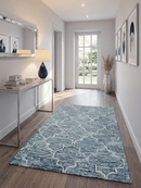 Blue and Ivory Modern Geometric Hand Tufted Natural Wool Rug