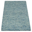 Custom Made Blue and Ivory Solid Wool Hand Woven Area Rug