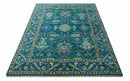 Blue and Mustard Hand knotted Traditional Oriental Oushak 9x12 wool Area Rug
