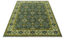 Blue and Olive Traditional motifs design 8x10 wool area rug