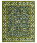 Blue and Olive Traditional motifs design 8x10 wool area rug