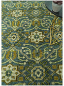 Blue and Olive Traditional motifs design 8x10 wool area rug