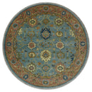 Hand Knotted Blue and Rust Traditional Oushak Area Rug