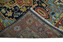 Blue and Rust Hand Knotted 8x10, 9x12, 10x14 and 12x15 Wool Antique Area Rug