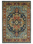 Blue and Rust Hand Knotted 8x10, 9x12, 10x14 and 12x15 Wool Antique Area Rug
