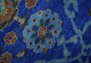 Blue and Rust Hand Knotted Traditional Floral Oushak 8.9x12.1 Wool Area Rug