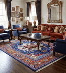 Blue and Rust Hand Knotted Traditional Heriz Multi Size wool Area Rug