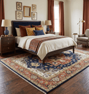 Blue and Rust Hand Knotted Traditional Heriz Style Multi Size Wool Area Rug