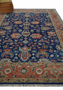 Blue and Rust Turkish Design Traditional Serapi 8X10 Hand Knotted Wool Area Rug