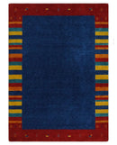 5.8x8 Blue and Rust with multicolor Striped Wool Hand Woven Southwestern Lori Gabbeh Rug| KNT19
