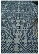 Blue and silver Hand carved Design Traditional Medallion Hand knotted 10x14 wool Area Rug