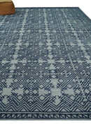 Blue and silver Hand carved Design Traditional Medallion Hand knotted 10x14 wool Area Rug