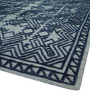 Blue and silver Hand carved Design Traditional Medallion Hand knotted 10x14 wool Area Rug