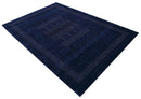Blue And White Center Pattern Design Hand Loomed Wool Area Rug