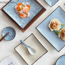 Blue and white crackle glaze porcelain square dinner plate dining room