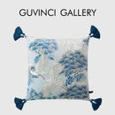 Blue and white crane throw pillow case – living room tassel cushion