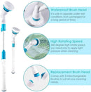 Blue and white electric spin scrubber brush for bathroom cleaning