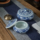 DecorBites™ Blue Flower Ceramic Tea Caddy Jar - Living Room Decor or Home Ornament