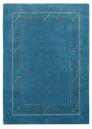 Blue And White Gabbeh Border Design Hand Loomed Wool Area Rug