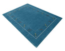 Blue And White Gabbeh Border Design Hand Loomed Wool Area Rug