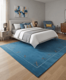 Blue And White Gabbeh Border Design Hand Loomed Wool Area Rug