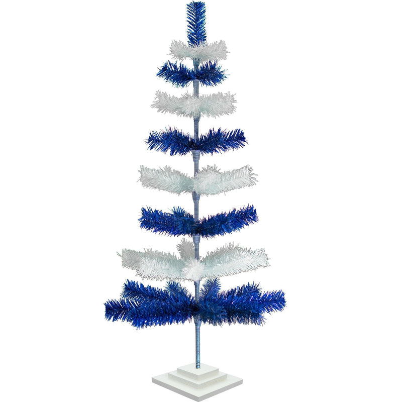 Blue & White Layered Tinsel Christmas Tree