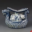 Blue and white porcelain dragon boat statue bedroom decor