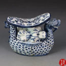 Blue and white porcelain dragon boat statue bedroom decor