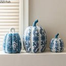 Blue and white porcelain pumpkin vase living room floral decor