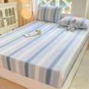 Blue and white striped cotton jacquard fitted sheet set bedroom