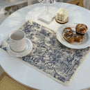 Blue and white toile cotton linen place mat set kitchen dining decor