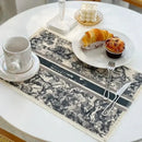 Blue and white toile cotton linen place mat set kitchen dining decor